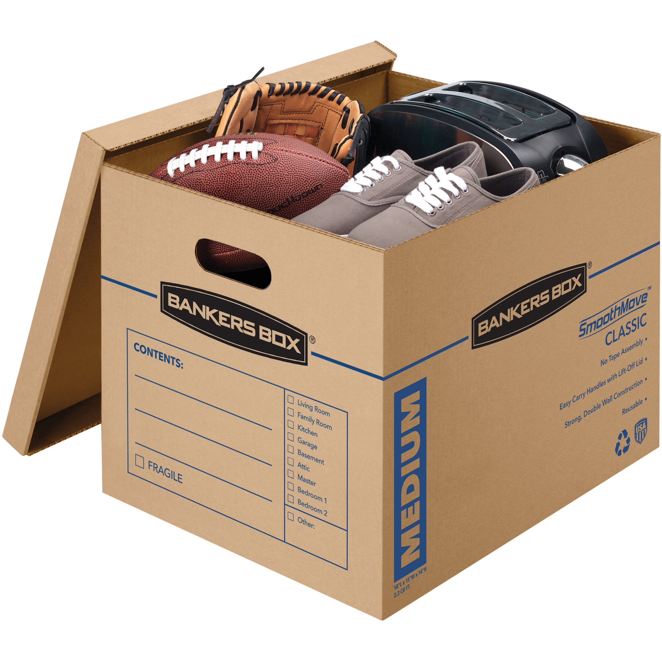 Bankers Box Medium Classic Moving Boxes, 20 Pack, Tape-Free Assembly with Reinforced Handles