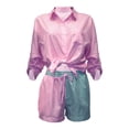 thumbnail image 4 of Moda mujer Casual sólido manga larga Turndown Tops ropa de dormir pantalones cortos conjuntos Wmkox8yi bvn4031, 4 of 7