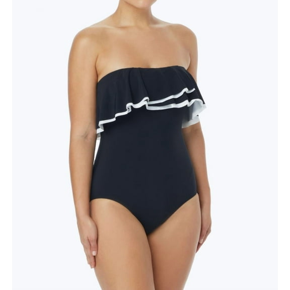 Women's Coco Reef T04033 Keepsake Ruffle Bandeau Shaping One Piece Swimsuit (Black/White 34C)