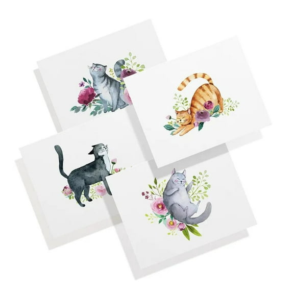 Twigs Paper - Cat Note Cards - Set of 12 Blank Assorted Cards (5.5 x 4.25 Inch) with 12 Envelopes - 100% EcoFriendly Stationery - Made In USA (4 Designs, 12 Cards Total)