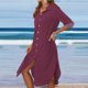thumbnail image 4 of Vestido de manga larga con cuello en V sólido informal con botones de bolsillo para mujer a la moda Fridja  yut4823, 4 of 9