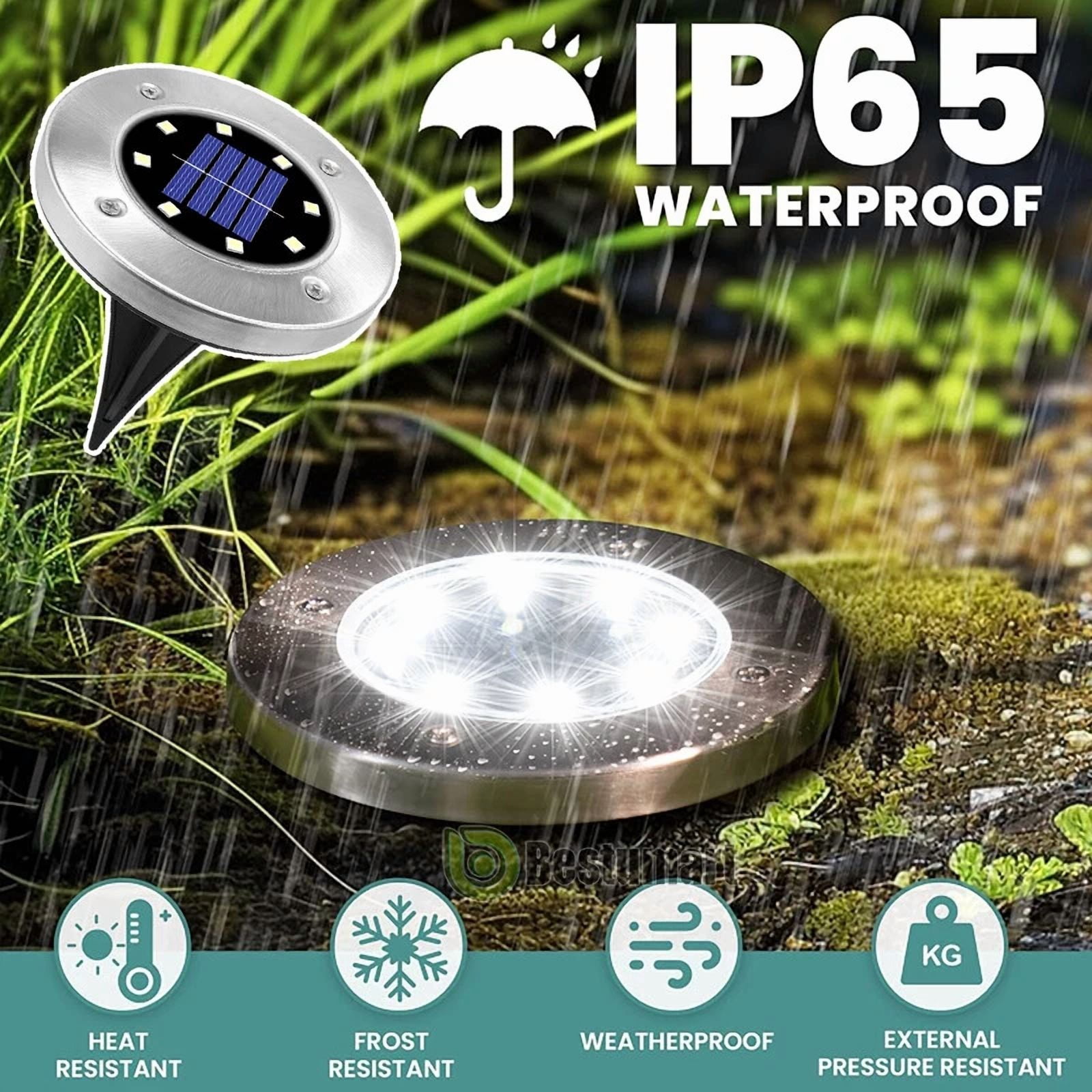 PURELY- 8Leds Solar In Ground Lights Outdoor Garden In Grond Light Waterproof Pure White