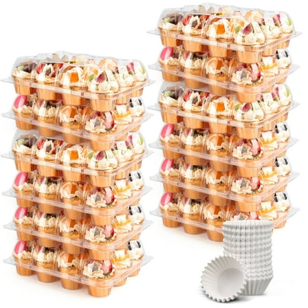 LotFancy Cupcake Carrier Holders, 12 Pack x 12 Sets, Clear Cupcake Containers, High Tall Dome Lid