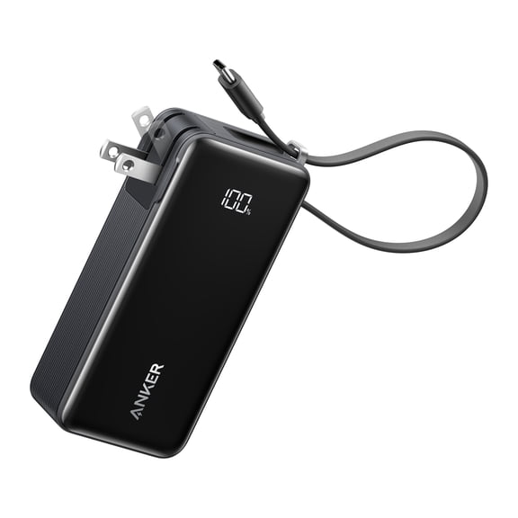 Anker Power Bank (10,000mAh, 30W, Foldable AC Plug, Built-In USB-C Cable)