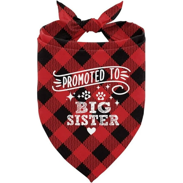 Bandana pour Chien Promu Grand Sœur, Bandana pour Chien, Foulard pour Animal à Carreaux Buffalo Rouges, Accessoires de Foulard pour Chien, Foulard Triangulaire Révélant le Genre du Chien, Bandana pour Chien pour Petits Moyens Grands Chiens (C26)