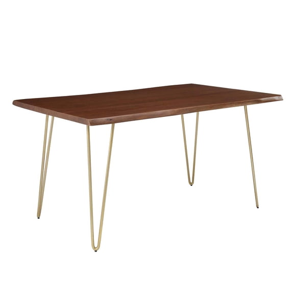 Pemberly Row 60" Live Edge Acacia Wood and Metal Dining Table in Gold/Walnut