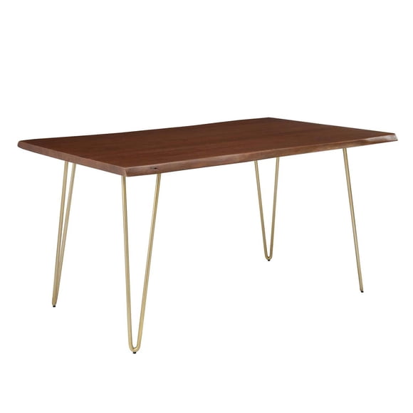 Pemberly Row 60" Live Edge Acacia Wood and Metal Dining Table in Gold/Walnut