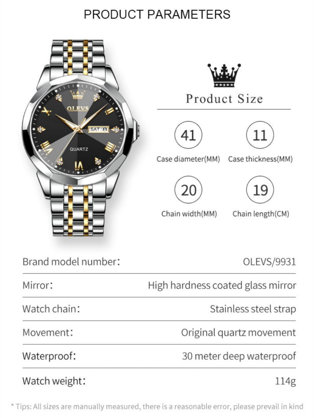Watches for Men Business Dress Analog Quartz Two Tone Gold Plated Stainless Steel Classic Waterproof Luminous Date Casual Mens Wrist Watches Reloj Para Hombre
