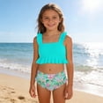 thumbnail image 6 of ZXLBBD Girl Swimsuits 2 Piece Floral Print Ruffle Separates Tankini Top with High Waist Bottom Kids Youth Cute Casual Beah Swimming, 6 of 7
