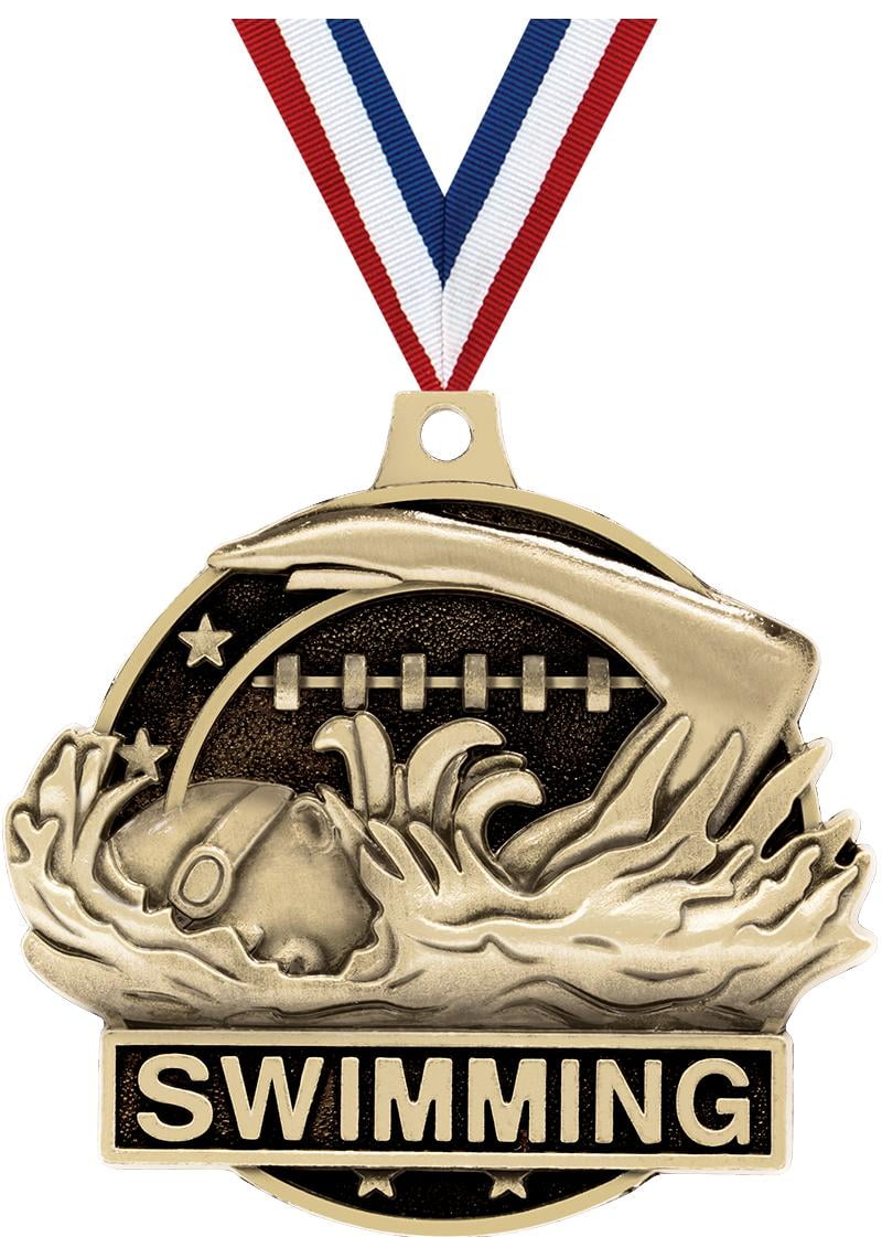 Swimming Medals, 2" Gold Diecast Swimming Medal Award 20 Pack