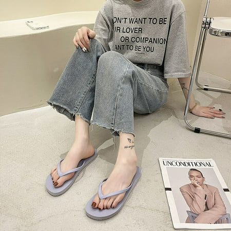 

Women Slippers PVC Home Outdoor Solid Color Fashionable Elegant Beach Sandals Birthday Gift Haze Blue L for 39‑40 Feet