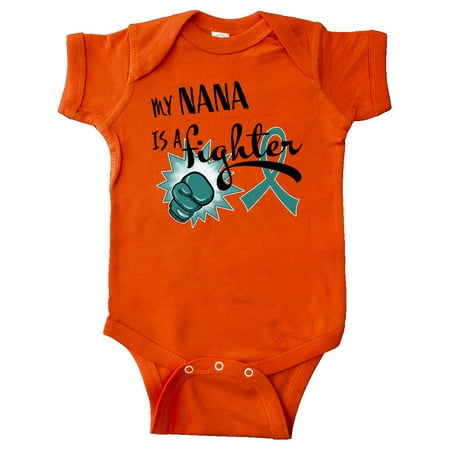 

Inktastic Ovarian Cancer Awareness My Nana is a Fighter Gift Baby Boy or Baby Girl Bodysuit