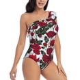 thumbnail image 3 of Sikiie Rose Flowers Print Women One Piece Swimsuits Tummy Control One Shoulder Bathing Suits Ruffle Swimwear, From S to XXL-XX-Large, 3 of 6