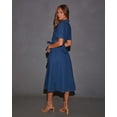 thumbnail image 4 of Women's Blue Short Sleeve Denim Midi Dress, Tie Waist Button Front A Line Dress, 4 of 6