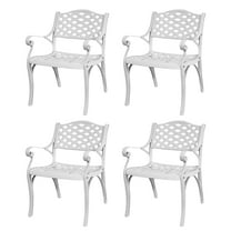Patio Chairs Set 4 Pieces All Weather Bistro Dining Chair Set with Armrest, Cast Aluminum Outdoor Dining Chairs Set of 4 for Patio Furniture Outside Garden Deck, White