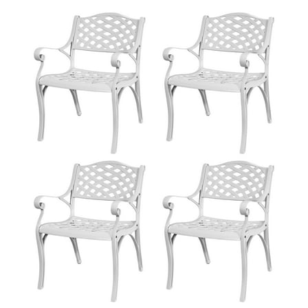 Patio Chairs Set 4 Pieces All Weather Bistro Dining Chair Set with Armrest, Cast Aluminum Outdoor Dining Chairs Set of 4 for Patio Furniture Outside Garden Deck, White