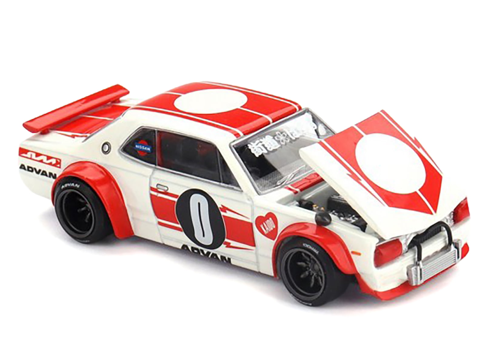 Nissan Skyline 2000GT-R (KPGC10) "Kaido Works V2" RHD White with Red "Kaido House" Special 1/64 Diecast Model Car by Mini GT