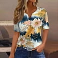 thumbnail image 2 of Women's T-Shirts Summer Tops 2025 Vacation Trendy V Neck Boho Short Sleeve Shirts Casual Loose Comfy Tunics-White-L, 2 of 5