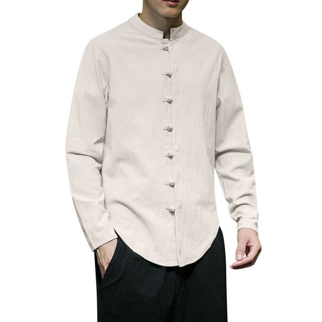 Camisas s Para Hombre De Vestir Camisa de manga larga para hombre Camisa casual con cordón de moda Camisa medieval masculina (Khaki, M)