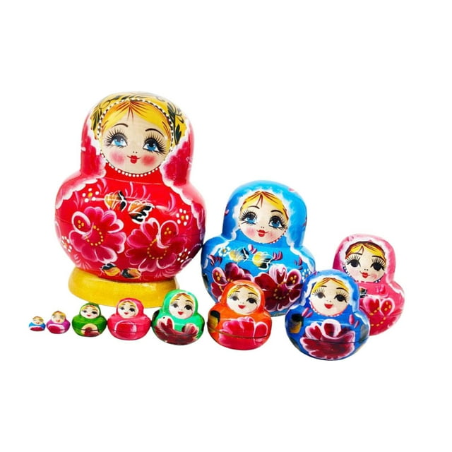 Muñeca Matryoshka de 10 capas, decoración hecha a mano, figuras apilables para cumpleaños Rojo