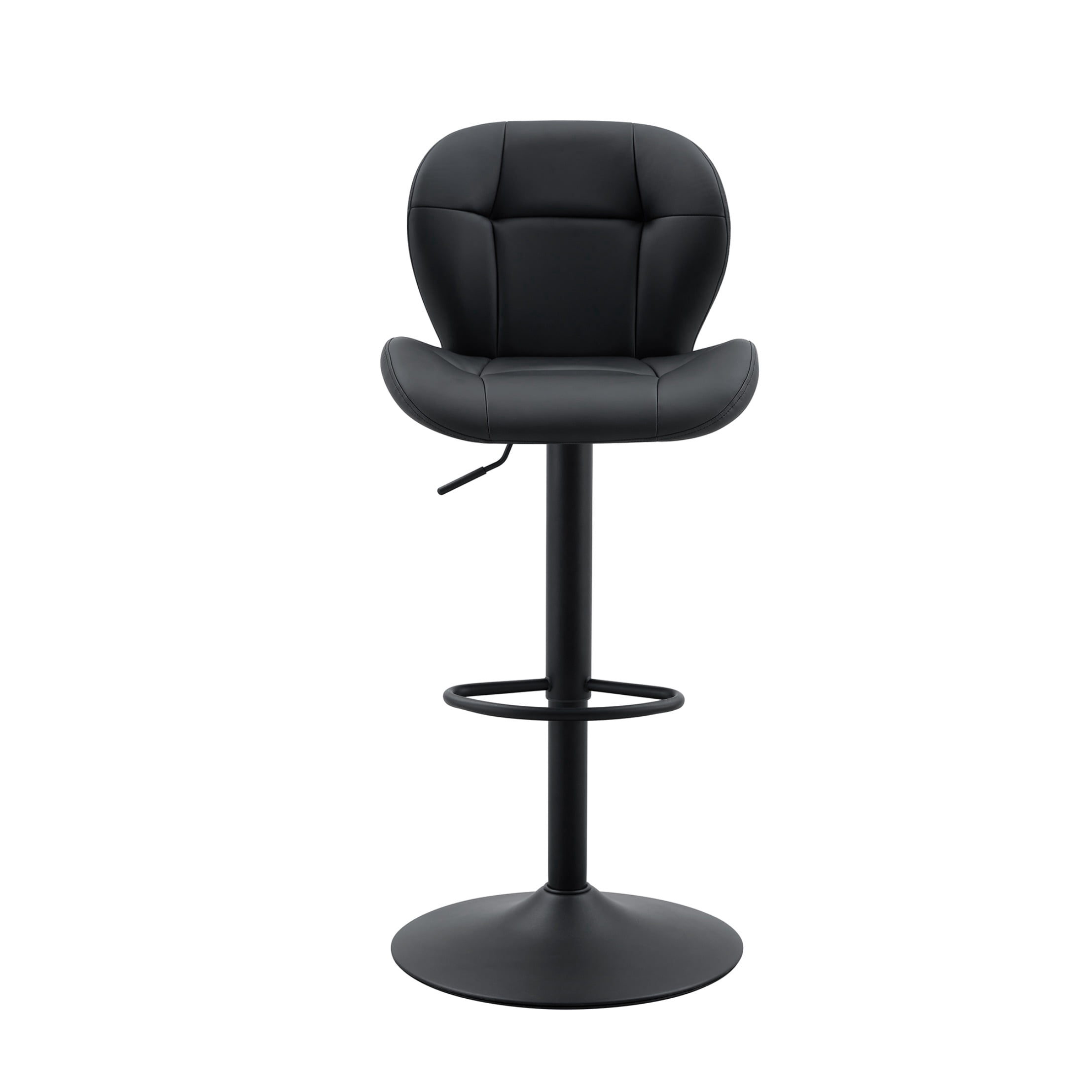 Bar Stools Set of 2, PU Leather Upholstered Adjustable Swivel Barstools, Adjustable Height Bar Chairs with Metal Base & Footrest for Kitchen Island, Pub, Bar - Black
