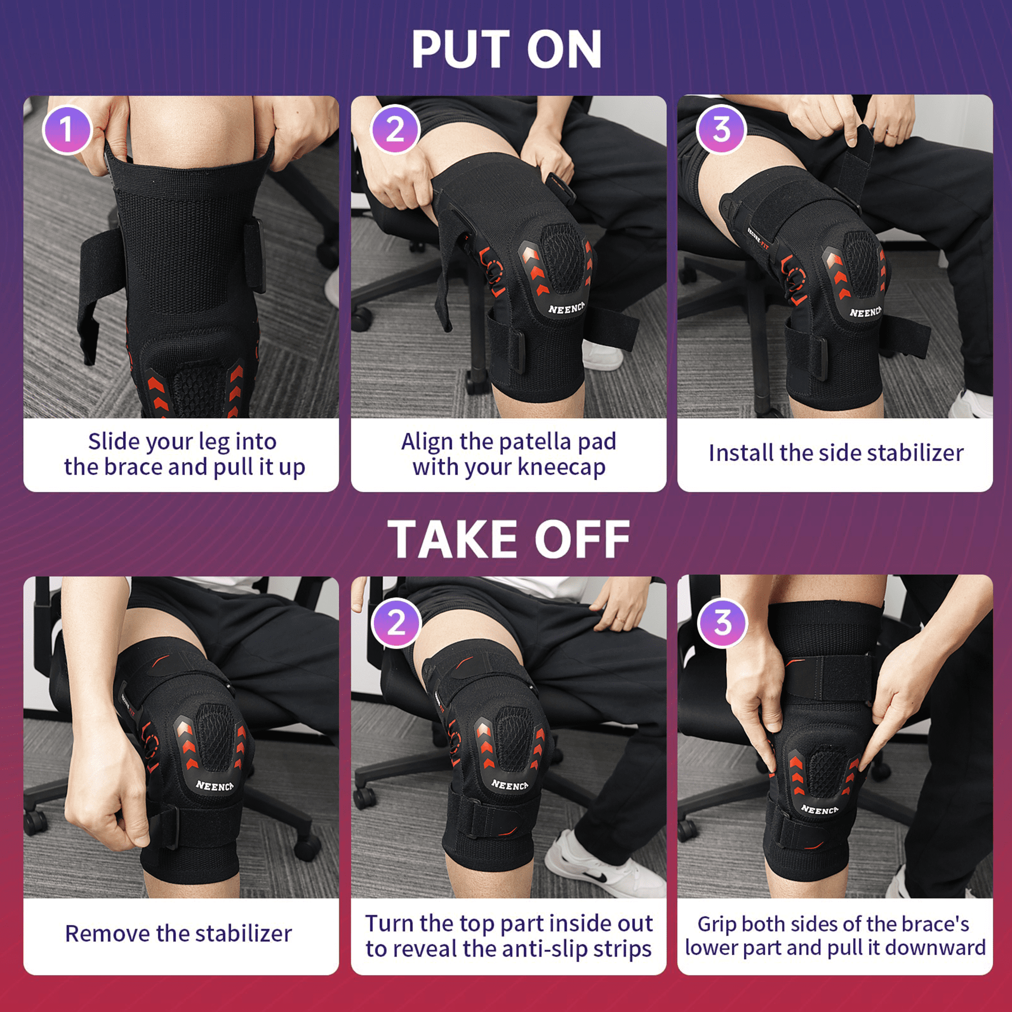 NEENCA Knee Brace with Side Stabilizers,Adjustable,Knee Sleeve for Knee Pain Women & Men, Hinged Knee Brace for Pain Relief, Patella and Ligament Support,XL