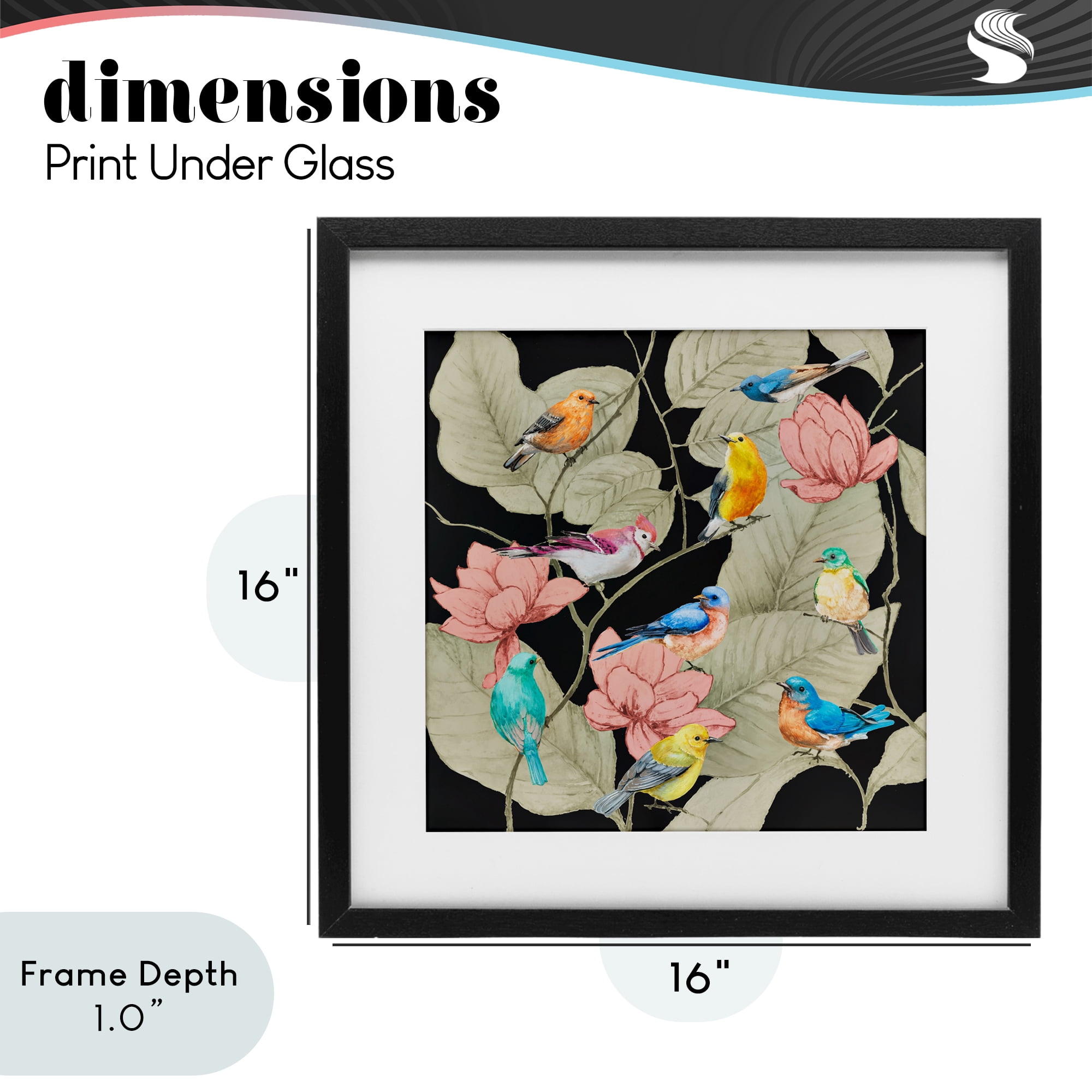 Stupell Industries Colorful Birds & Leaf Motif Black Framed Print Under Glass, design by Lorenzo Collective