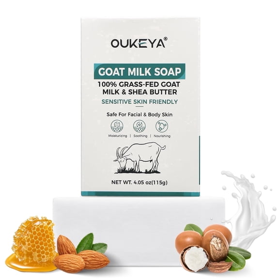 OUKEYA Grass‑Fed Goat Milk Soap, Natural Gentle Moisturizing Bar Soap for Sensitive Skin, Face & Body Use, 4.05 oz