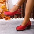 thumbnail image 6 of KEGIRLOM Women's Fashion Casual Versatile Round Toe Openwork Thick Heel High Heel Sandals Red 9, 6 of 9