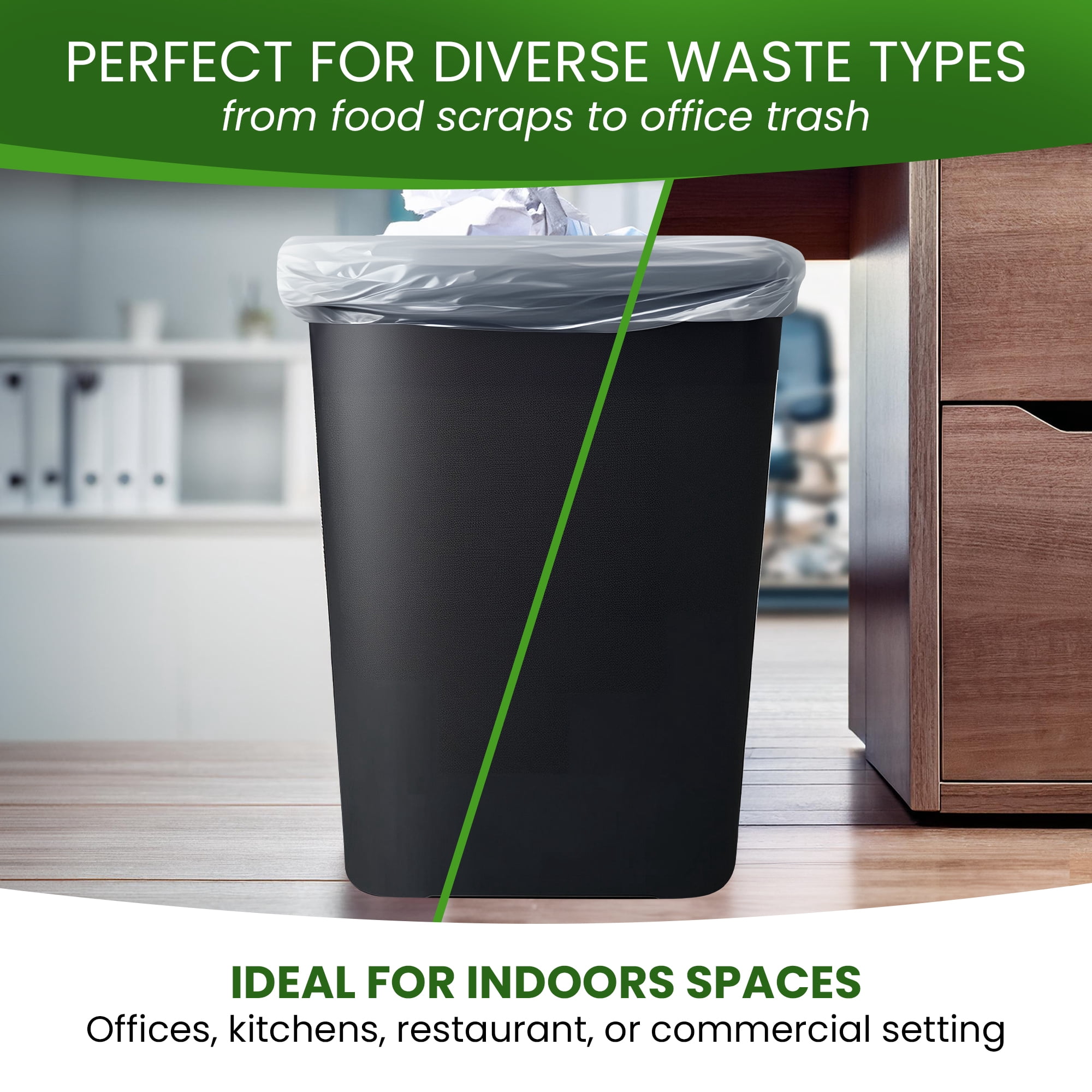 Best Option 8-10 Gallon Medium Trash Bags, Clear, 1000 Count Box, (24x24-inch) Commercial Office Wastebasket Garbage Can Liners
