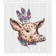 thumbnail image 3 of Ambesonne Farm Animal Shower Curtain, Pig Portrait Feathers, 69"Wx75"L, Peach and Multicolor, 3 of 3