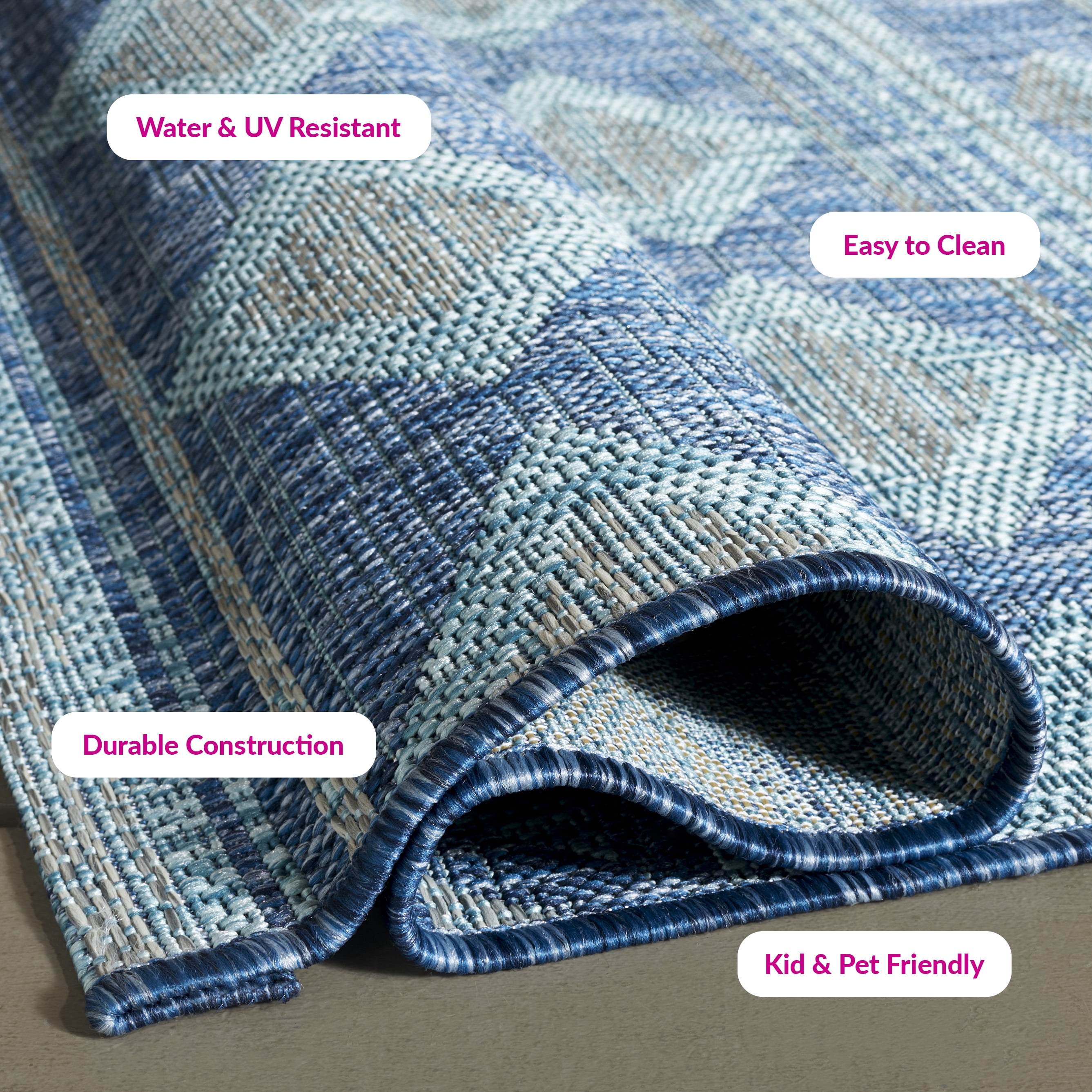 Safavieh Courtyard Allycia Geometric Indoor/Outdoor Area Rug, Navy/Aqua, 5'3" x 5'3" Square