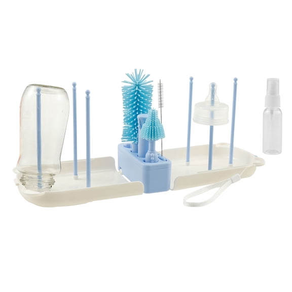 Jetcloudlive Travel Bottle Cleaner Kit Compact Portable Baby Bottle Brush Cup Drying Rack with 6 Draining Support Pole Multipurpose for Home Travel