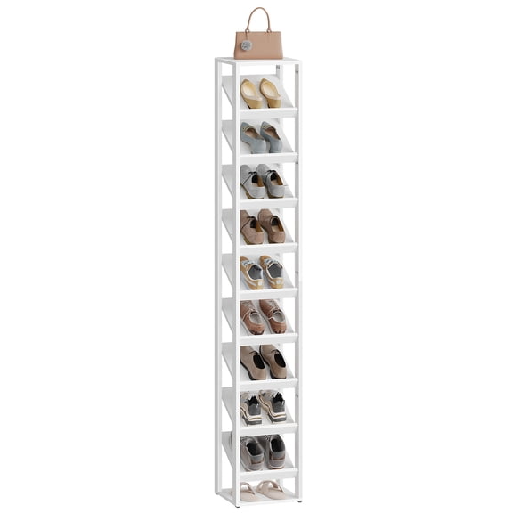 HOOBRO 10-Tier Slanted Shoe Rack, Space-Saving, White