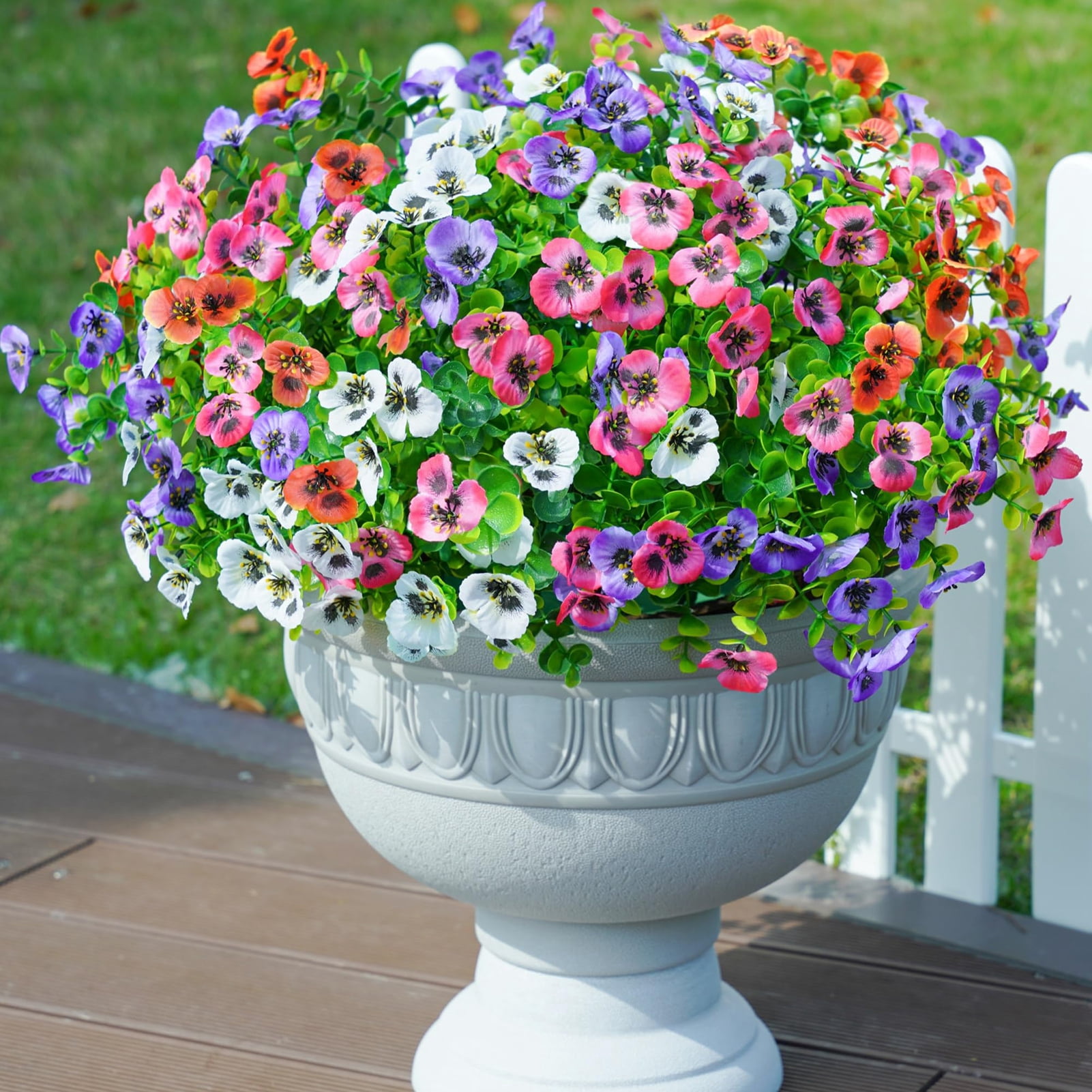 Opvise 12 Bundles UV-Resistant Artificial Outdoor Pansy Flowers, Realistic Faux Silk Plants for Garden, Patio, Balcony, Wedding, Home Decor, All-Season Maintenance-Free Fake Blooms (32cm)