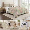 thumbnail image 6 of Twin XL Quilt Set 68''x98'', Pink Flowers Lightweight Summer Bedspread Coverlet Set with 2 Pillow Shams, Green Country Botanical Floral Leaves Breathable All Season Quilt Bedding for Dorm/Guest Room, 6 of 9
