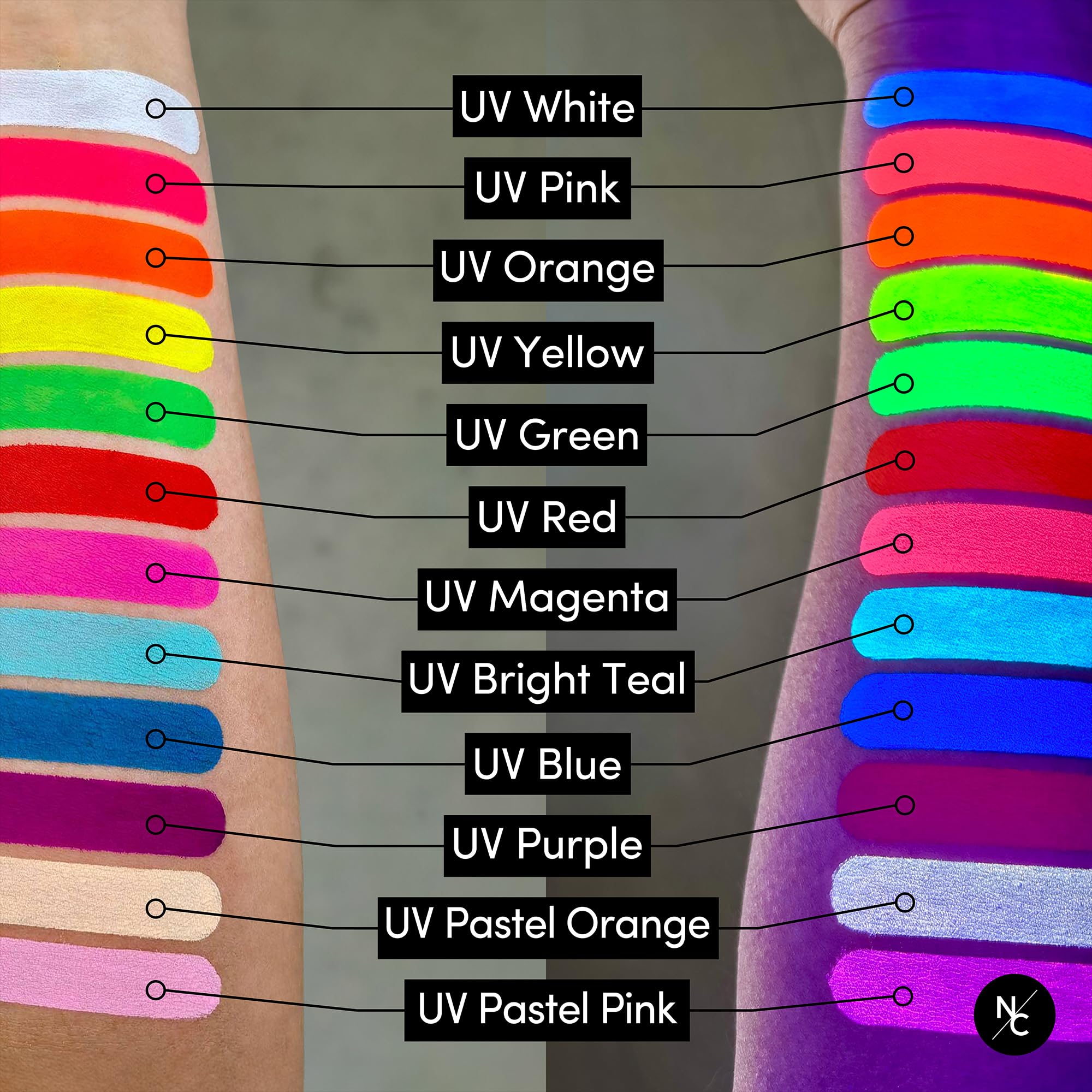 Narrative Cosmetics UV 12-Color Palette - Water-Activated Neon Glow Makeup for Face & Body - Fluorescent Shades for SFX, Party Makeup, Cosplay & Theatrical Performances