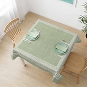 Waterproof Tablecloth Sage Green Linen Burlap Key Square Table Cloth 54x54in,Wipeable Washable Table Cover Abstract Greek Inspired Texture Tablecloths for Dining Tables Kitchen Picnic Ourdoor