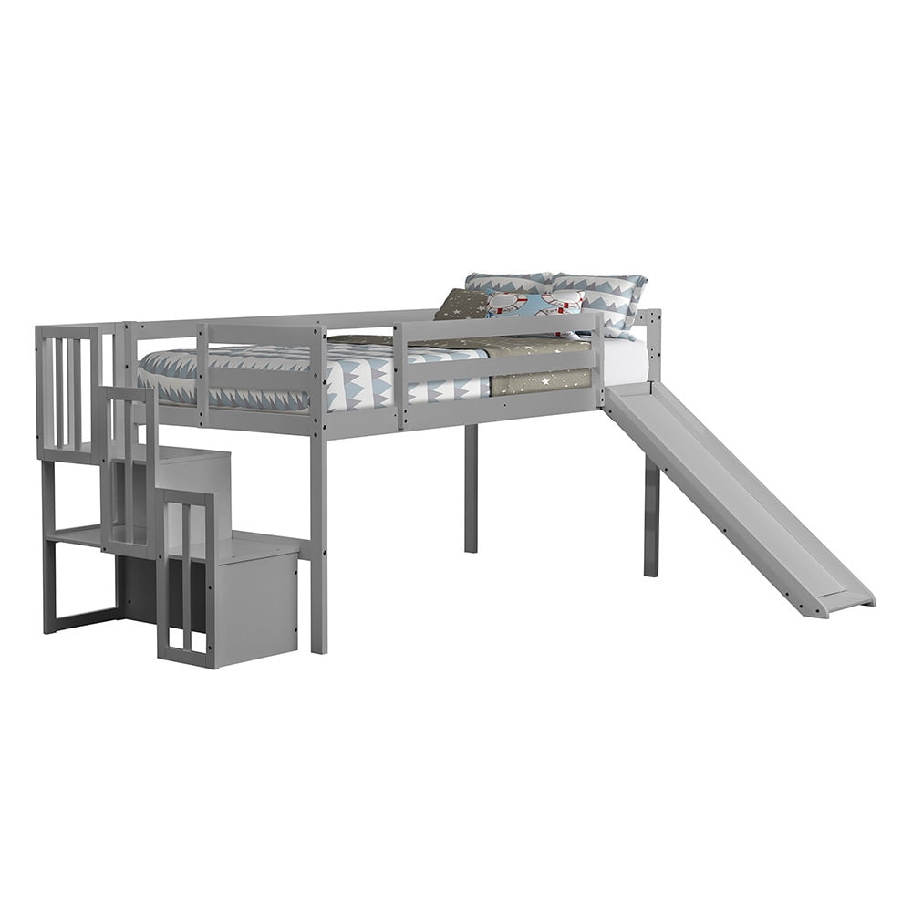 Private Jungle Twin Loft Bed with Staircase and Slide, Solid Wood, Multiple Finishes Private Jungle Twin Loft Bed with Staircase and Slide, Solid Wood, Multiple Finishes