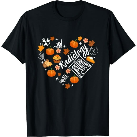 Radiology Fall Heart Xray Tech Autumn Pumpkin Thanksgiving T-ShirtMen and women, Black T-shirt, size: Extra large
