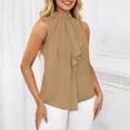 thumbnail image 7 of Womens Elegant Tank Tops Crewneck Sleeveless Flowy Pleated Solid Color Blouses Summer Fashion Shirts Khaki XXL, 7 of 7