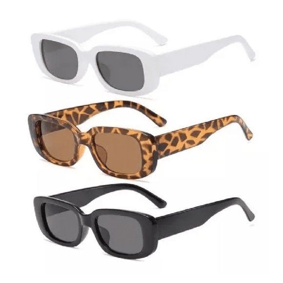 3 Piezas Gafas De Sol Rectangulares Estilo Vintage Casual