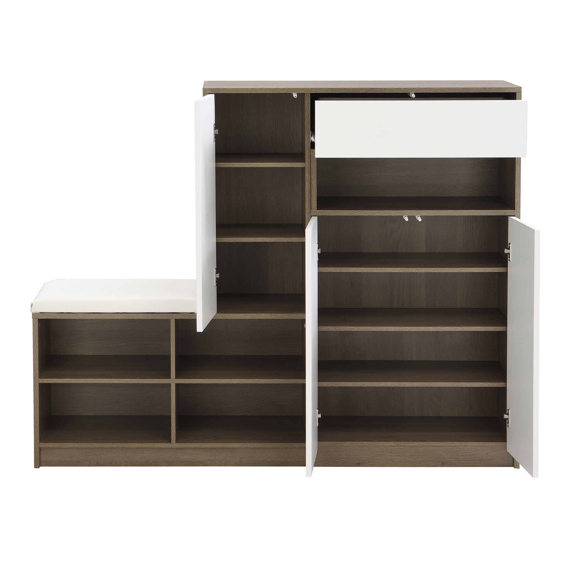 Aukfa Modern 2-in-1 Shoe Storage Bench Shoe Cabinets for Entryway ,Shoe Rack with Padded Seat - White