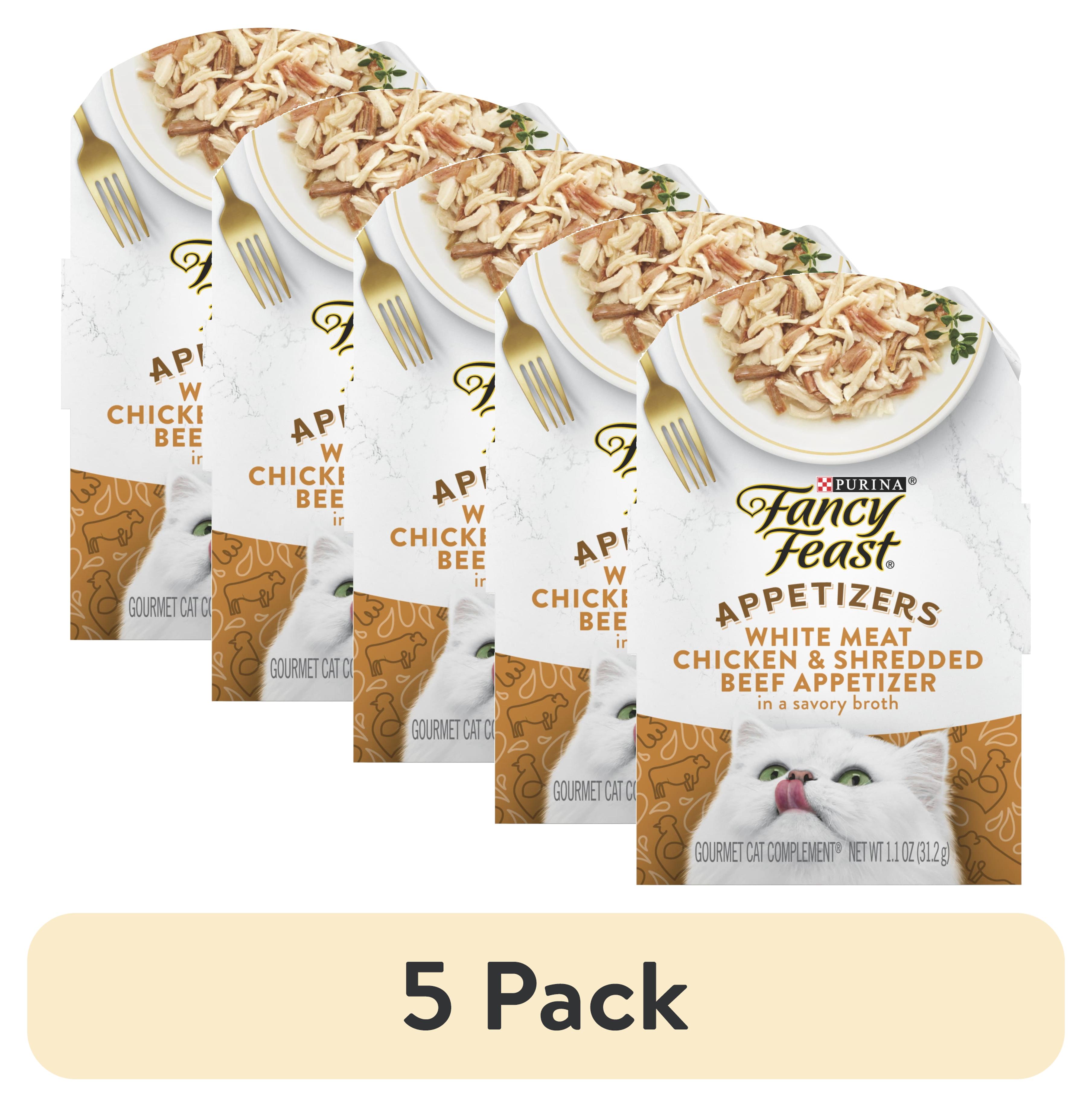 (5 pack) Purina Fancy Feast Appetizers Wet Cat Food, Chicken & Shredded Beef in Broth, 1.1 oz Trays