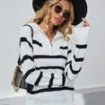 thumbnail image 2 of IROINNID Reduced Womens Sweater Quarter Zip V-Neck Pullover Sweater Stripes Casual Short Length Long Sleeve Hedging Knitting Sweater Tops, 2 of 9