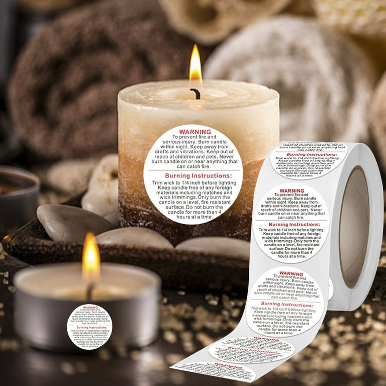 Leaveforme 500Pcs/1Roll Candle Warning Labels Wide Applications Warning Easy to Paste Round Black and White Warning Labels for Bedroom, 2.5cm