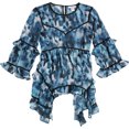 thumbnail image 1 of bar III Blusa de punto estampada con volantes para mujer, azul, extra pequeña, 1 of 2