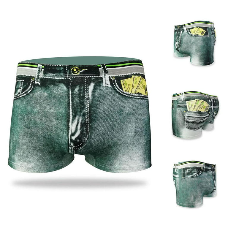 qucoqpe Fashion Underwear Boxer Briefs for Men Funny Denim Printed Dollar  Pocket Boxer Underpants Soft Elastic Waistband Underwear