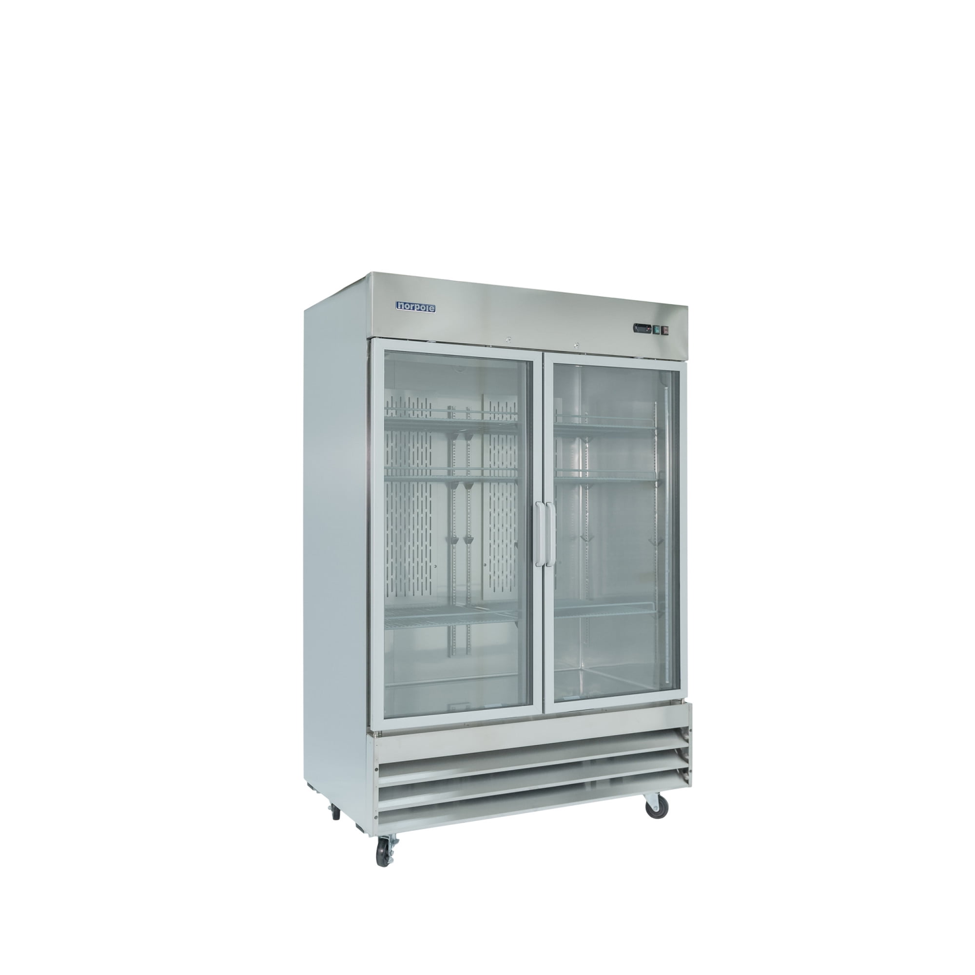 Norpole 54 in. W 48 cu. ft. 2-Glass Door Reach-In Commercial Refrigerator in Stainless in Stainless Steel