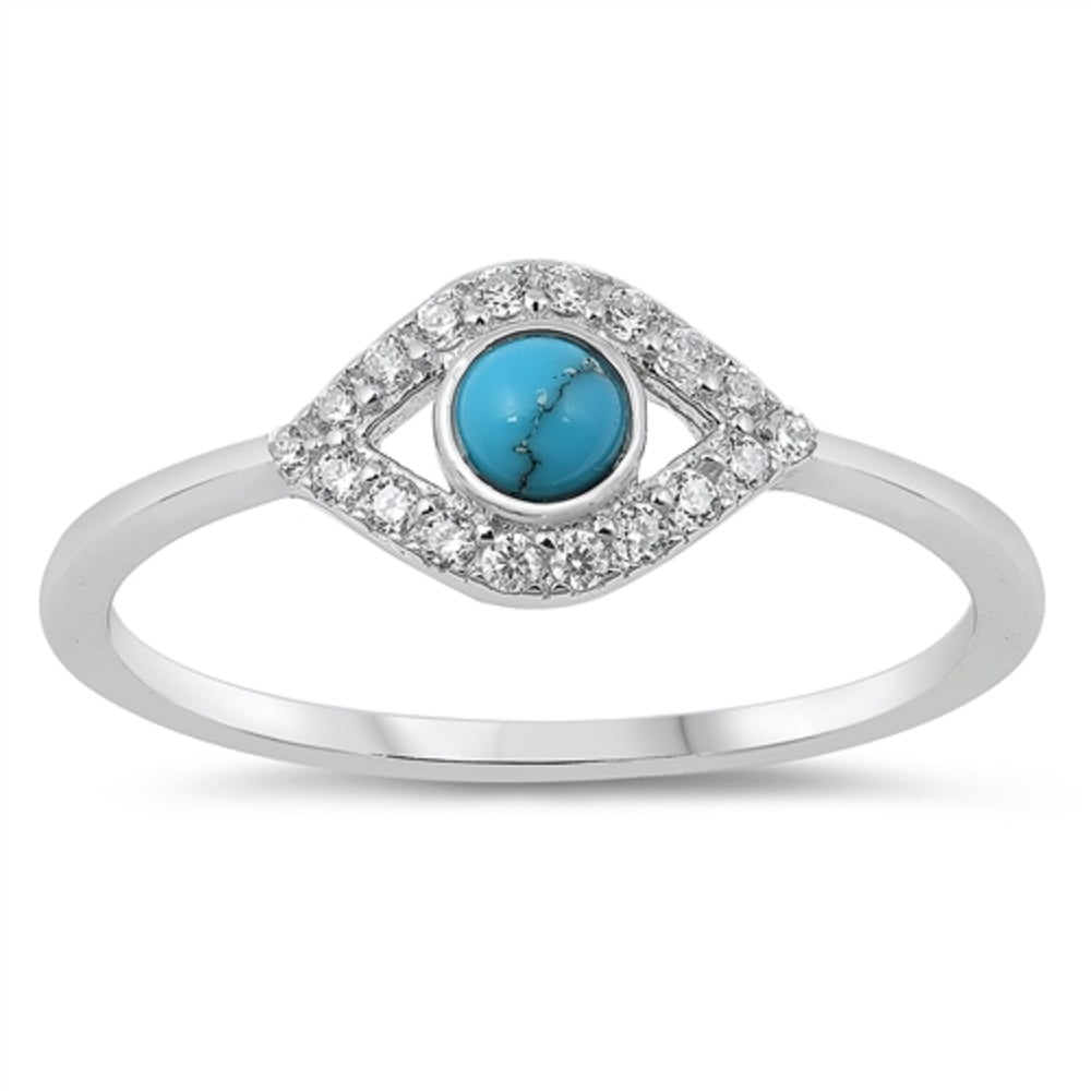 Evil Eye .925 Silver Ring Chic Ellipse Shape Turquoise Beads 18K Gold Plated USA Man Made Super  Trendy